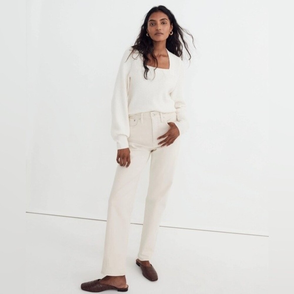 Madewell Melwood Square Neck Coziest Yarn Pullover Sweater Antique Cream XL